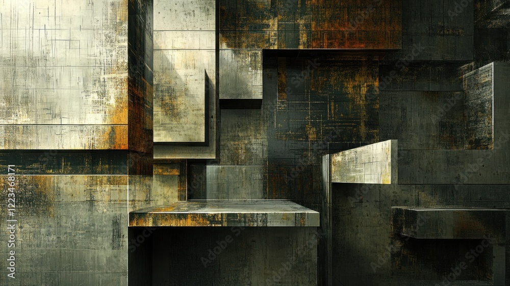 Poster abstract geometric metal structure with distressed texture