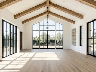 Obraz premium A large open room with a lot of windows. The room is empty and has a lot of natural light