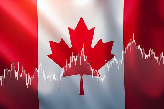 Canadian flag with stock market charts symbolizes tsx index performance