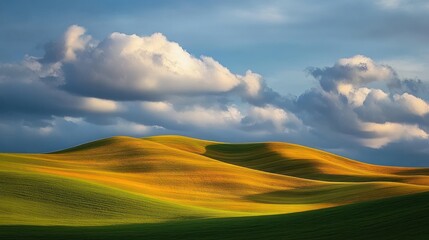 Rolling Hills Under a Cloudy Sky Landscape
