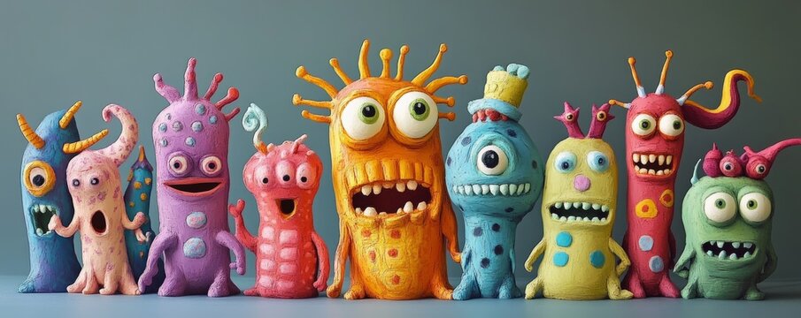 Playful clay monsters showcasing vibrant colors and quirky designs