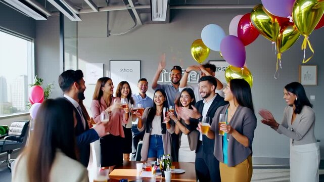Diverse business team celebrating success in an office party