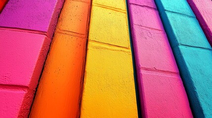 A row of colorful bricks with a rainbow pattern