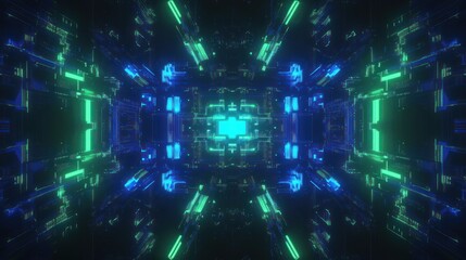 Obraz premium Abstract Digital Tunnel Neon Lights Cyber Space
