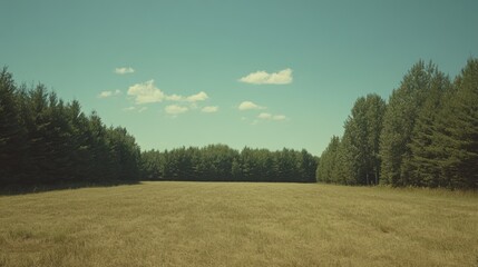 Fototapeta premium Serene Summer Field Surrounded By Lush Green Trees