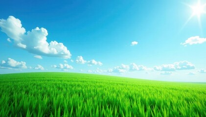 Fototapeta premium Dense emerald lawn set against a boundless cerulean sky , clean, day, space