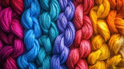 A colorful bundle of yarn with a rainbow of colors