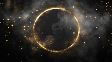Naklejka premium Golden Glittering Circle: Mystic Smoke and Stardust