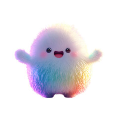 Fluffy 3D Cartoon Character - A Fluffy White Bird with a Rainbow Colored Eye Isolated on Transparent Background