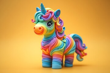 Colorful unicorn figurine crafted with swirling rainbow patterns