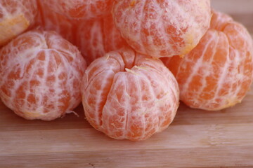 Tangerines without peel close-up