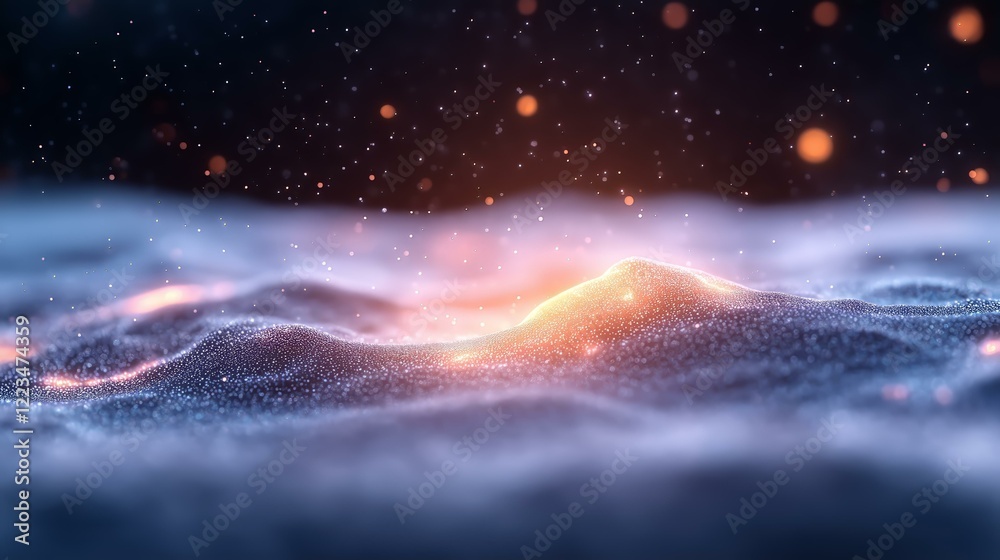 Wall mural abstract glowing surface with particles and bokeh in atmospheric light