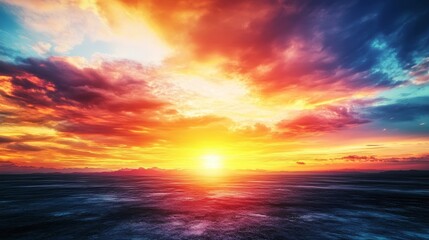 Obraz premium A beautiful sunset over the ocean with a bright orange sun