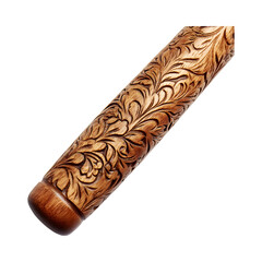 Contemporary Wooden Rolling Pin with Carved Design Isolated on Transparent Background