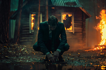 Postapocalyptic ruins abandoned city streets generative AI