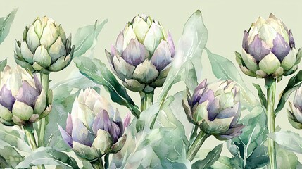 Watercolor artichokes, garden, close-up, food design