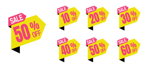 Set Label badge, Red sale 10% 20% 30% 40% 50% 60% 0ff, Marketing deal sale tag giving super offer on half price, Sale discount label	