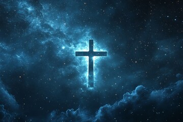 Fototapeta premium Radiant cross shines brightly against a backdrop of cosmic clouds