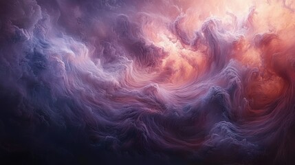 Abstract swirling cosmic cloudscape painted in purple and orange hues