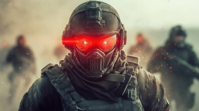 Futuristic Soldier in Combat: A Digital Art Depiction of a High-Tech Warrior Engaged in Intense Warfare