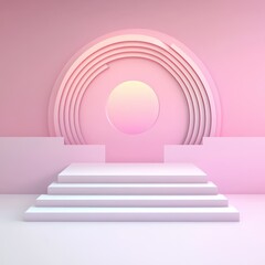Obraz premium Minimalist Pink Abstract Background with Steps and Circular Design Element.