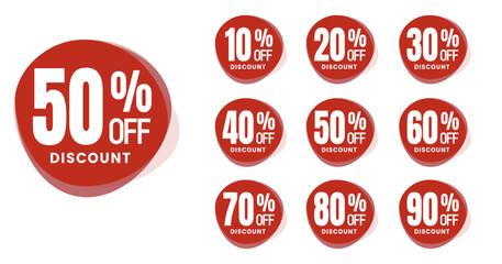 Red Discount. Sale tags set vector badges template. Sale offer price sign. Special offer symbol. Discount promotion. Discount badge shape.