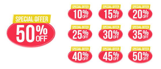 Different percent discount tag set vector 