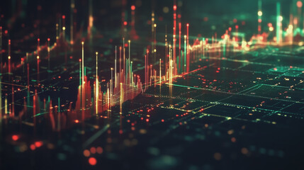 Obraz premium Abstract black background with Colorful charts and graphs with statistics to innovative analyze business potential and forecast future development of companies growth.