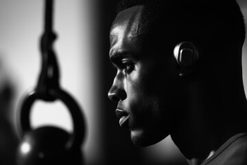 Intense focus and determination during workout in a gym setting