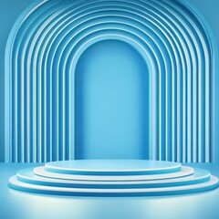 Naklejka premium Abstract Blue Archway with Three-Tiered Podium Display.