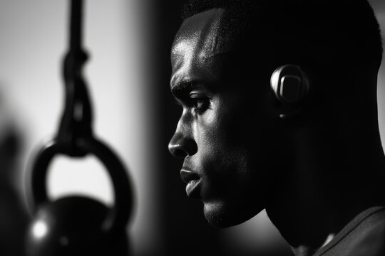 Intense focus and determination during workout in a gym setting