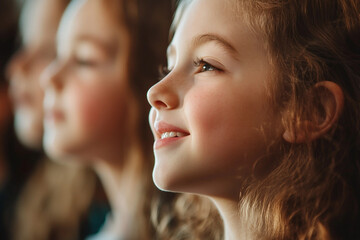 Fototapeta premium Children Singing in Church Choir with Focused Expressions, Generative AI