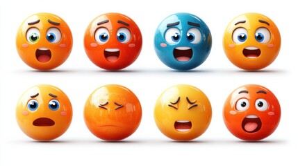Obraz premium Colorful emotive spheres displaying various facial expressions on a bright background