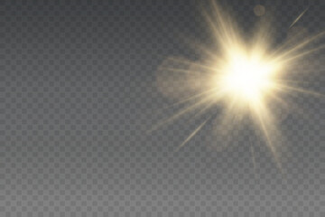 Set of realistic vector gold stars png. Set of vector suns png. Golden flares with highlights.	
