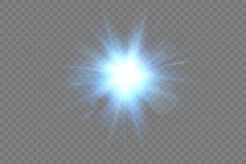 Flares with highlights of blue color, bright beautiful sun, set of suns, vector png.