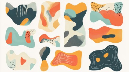 Blur abstract shape with gradient fluid color. Vector illustration set of soft form mesh elements with blurry effect for y2k design. Geometric vibrant splash sticker with gradation blend texture.