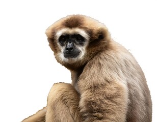 Obraz premium Lar gibbon isolated on white background. Playful primate with long arms, ideal for wildlife projects, zoology, or educational content. High-quality image with clean, professional presentation.