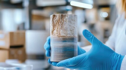 Geologist analyzing sedimentary rock sample in laboratory for scientific research