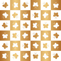 Butterfly seamless pattern. Repeating cute gold butterflys background. Repeated modern flowers design for prints. Sample texture golden silhouette insect. Repeat simple swatch. Vector illustration