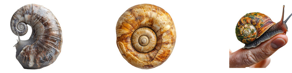 Snail isolated on transparent background, PNG, Set of