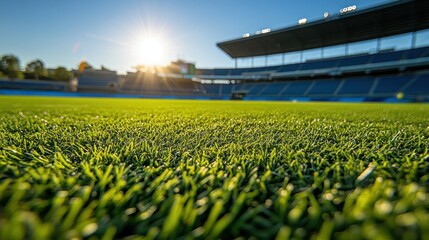 Stadium grass field, sunrise, game prep