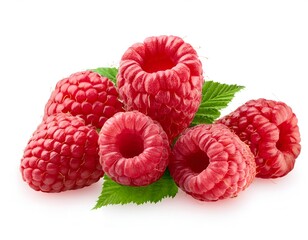 Ripe raspberries isolated on white background. Fresh and juicy, perfect for desserts, recipes, or healthy eating themes. Clean, professional presentation for commercial use