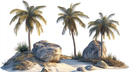 Tropical Island with Palm Trees and Rocks
