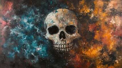 Cosmic Skull Abstract Painting of a Skull in Space