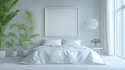Minimalist Bedroom Interior Design with Blank Frame Mockup