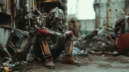 Fototapeta premium Solitary Robot in a Post-Apocalyptic Wasteland