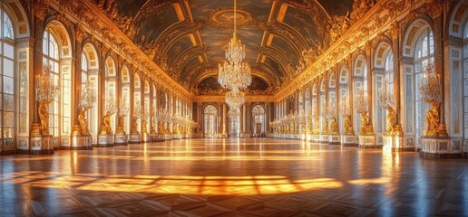 Obraz premium Hall of Mirrors, Palace of Versailles: A Sunlit Masterpiece