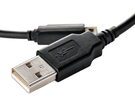 USB cable, high-quality PNG image, isolated on transparent white background, ideal for digital use, clear visibility, versatile, can be used for design, graphics, web content, editing, and technical p