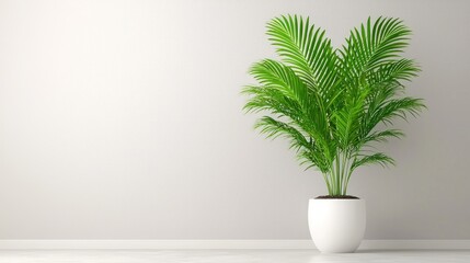 Minimalist Interior Potted Palm Plant in White Room