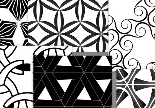 Seamless Pattern Collection with Simple Black and White Geometric Shapes
